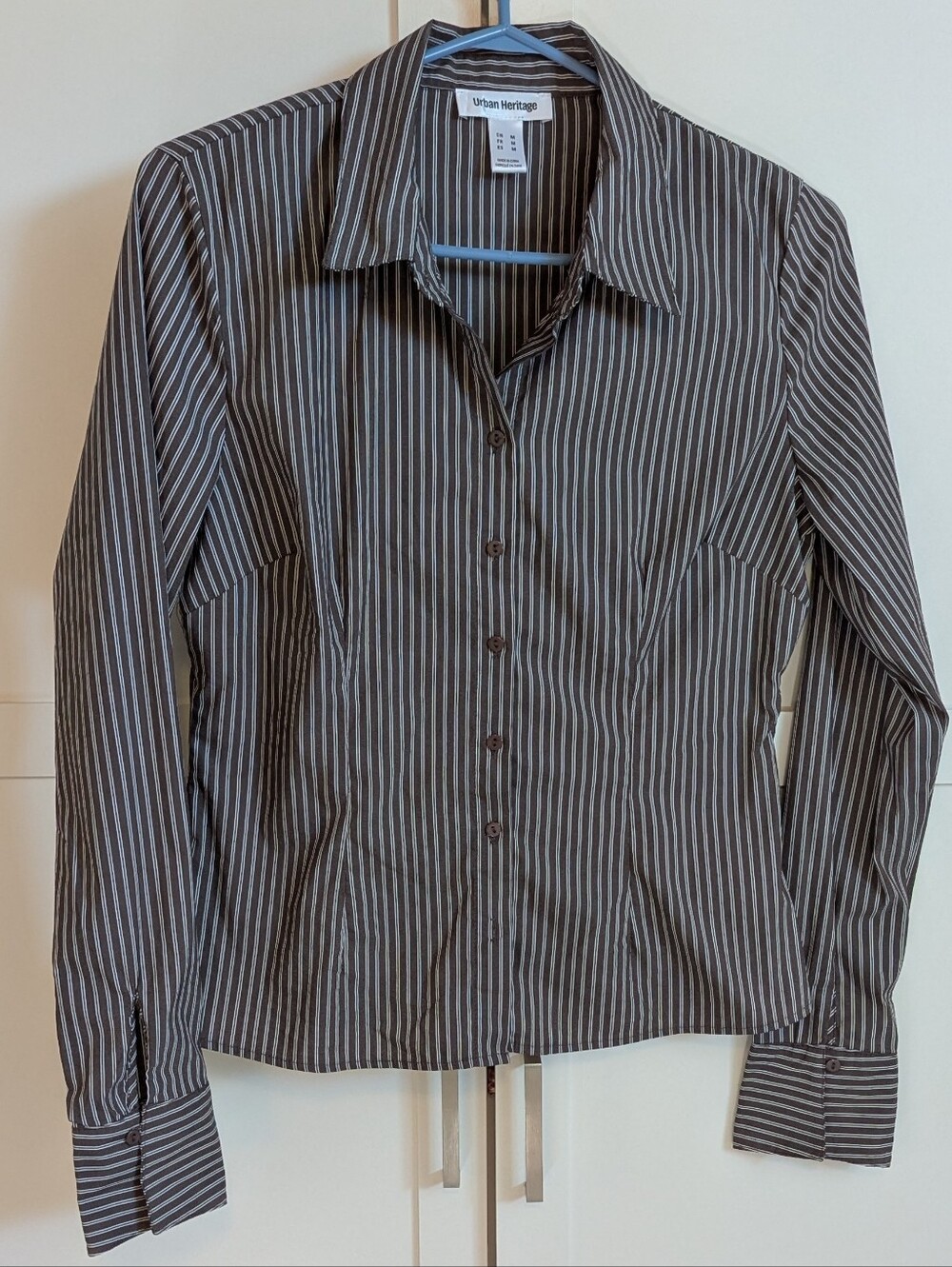 Brown & White Striped Button-up Shirt